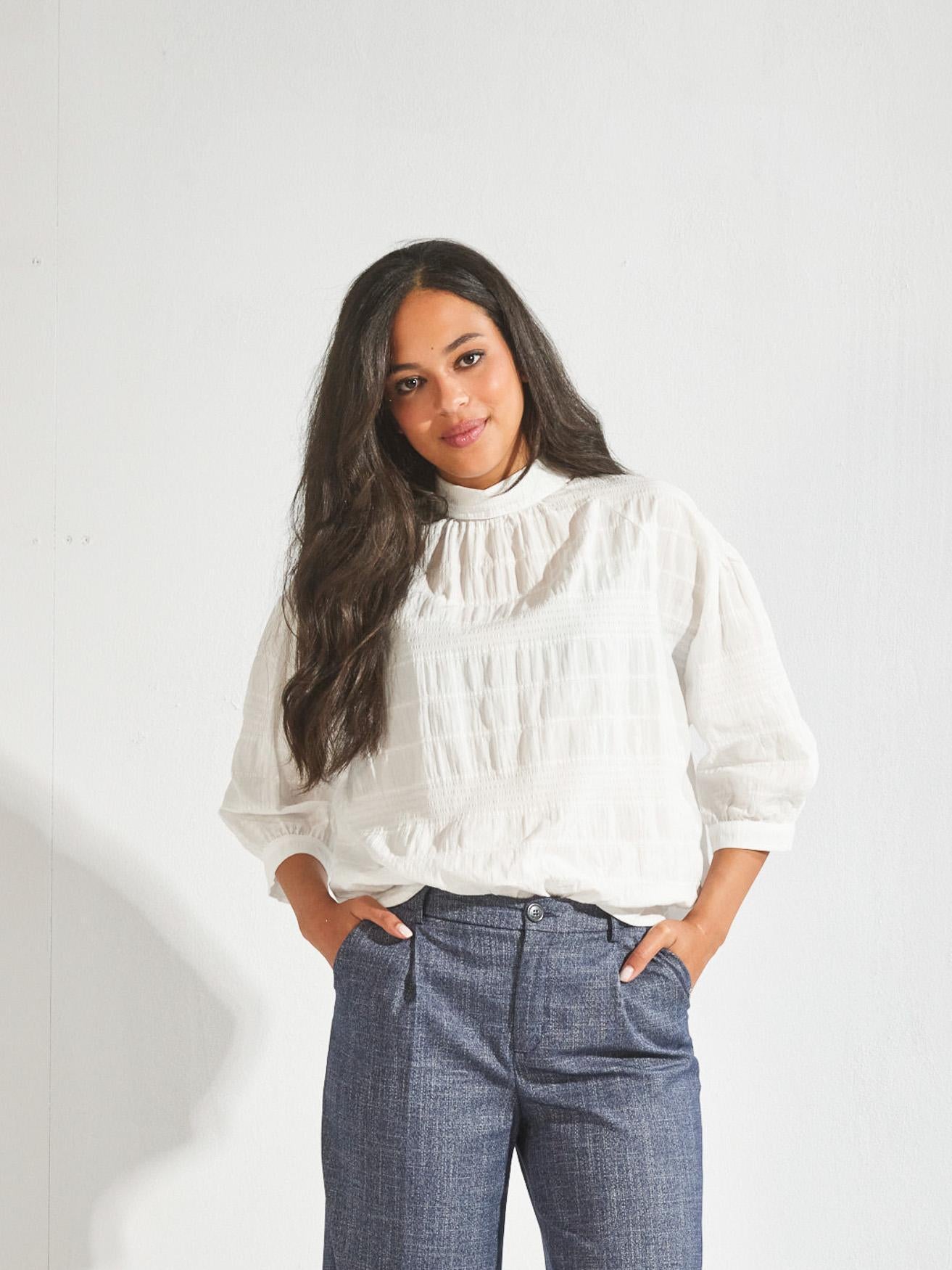 Blouse met opstaande kraag - Wit