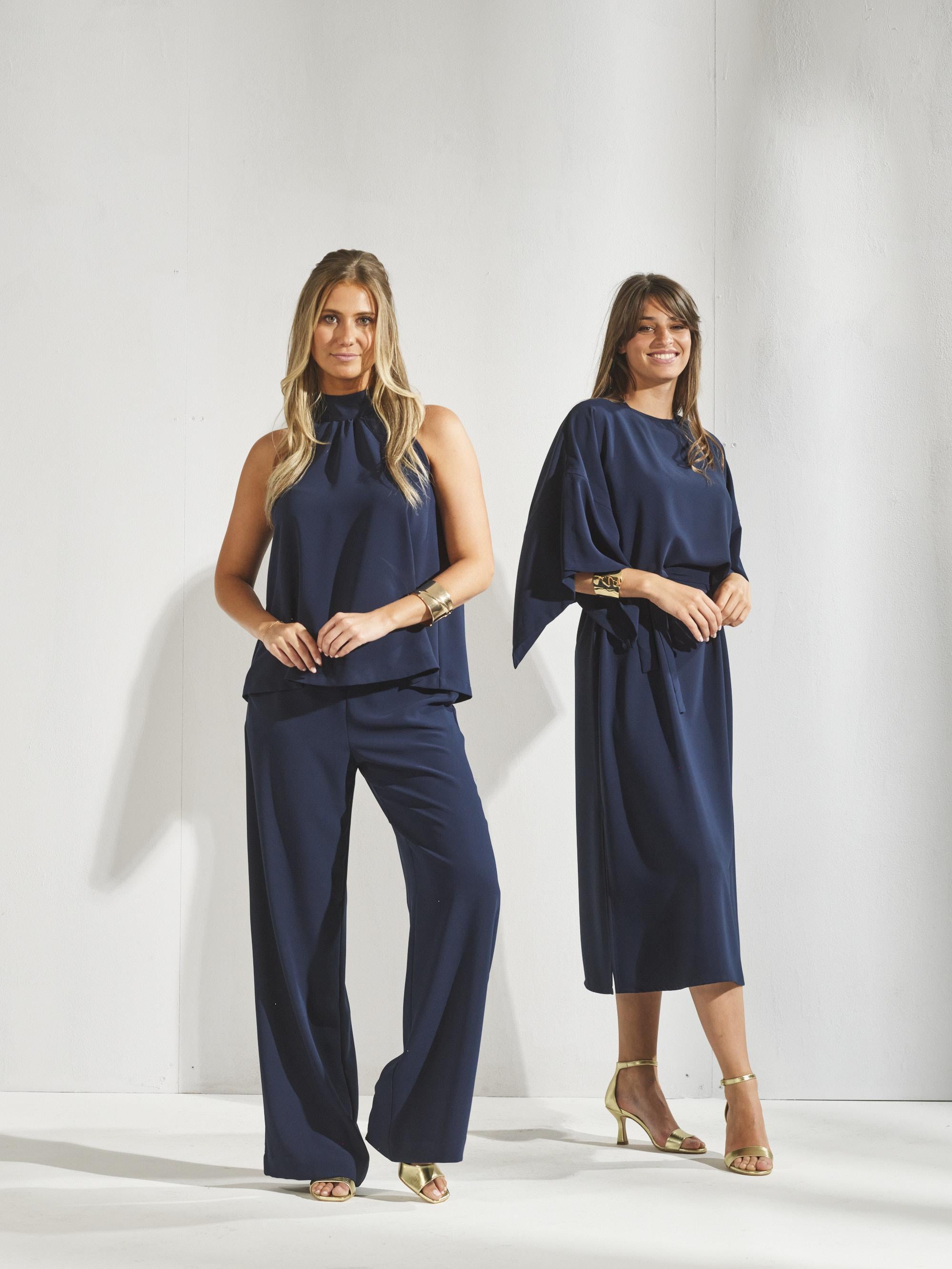 Haltertop met striksluiting - Navy