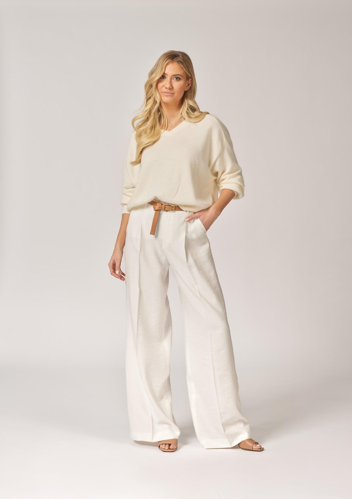 Broek met bandplooi - Wit