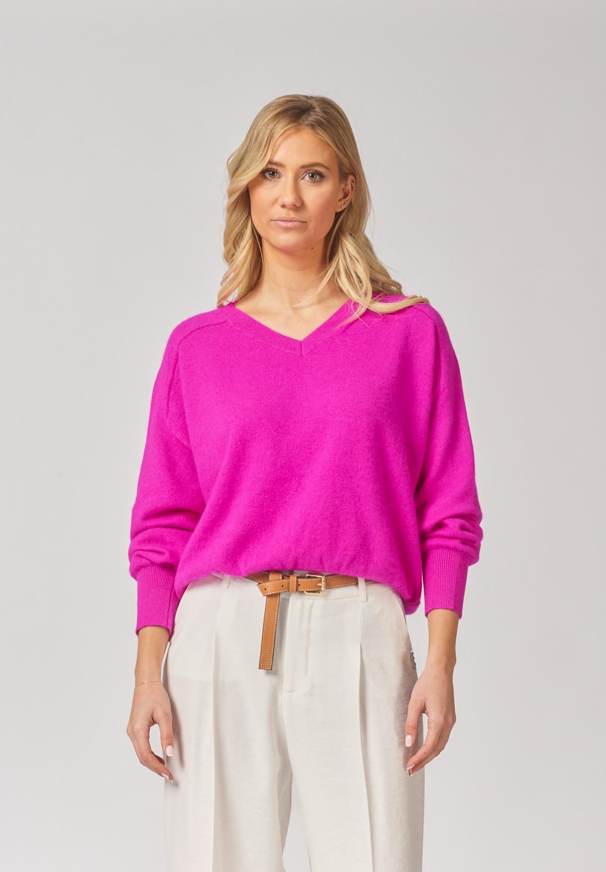 Pull met v-hals - Fuxia