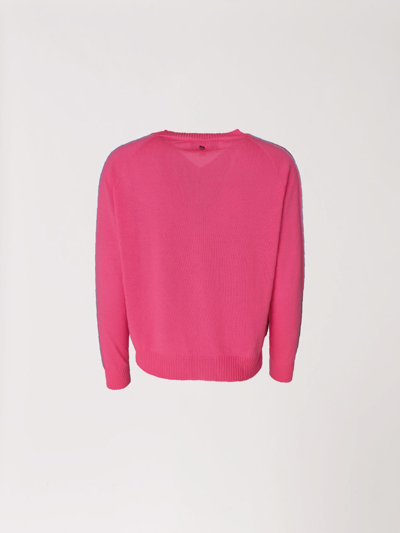 Trui met v-hals en mouw detail - Fuxia lichtblauw