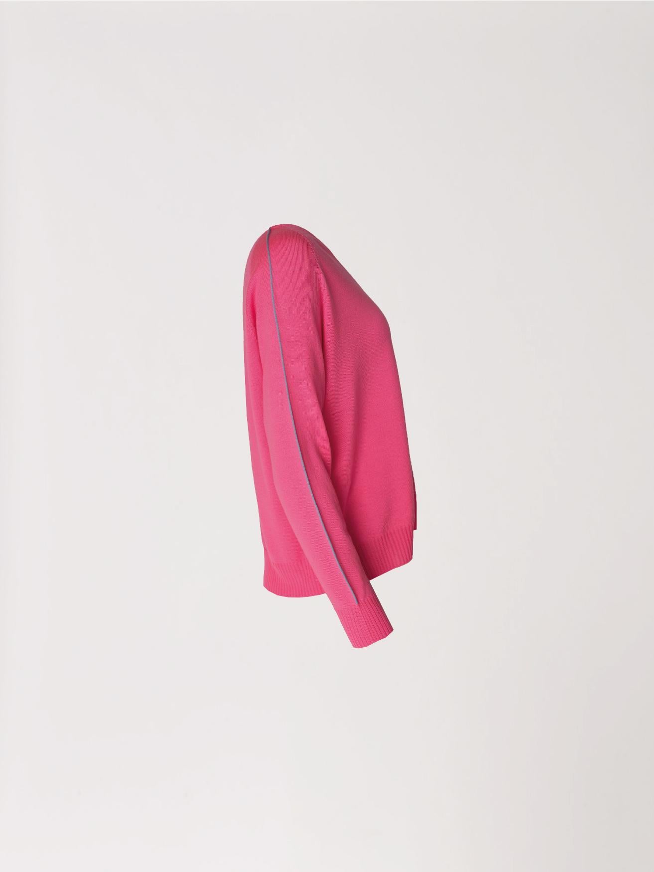Trui met v-hals en mouw detail - Fuxia lichtblauw