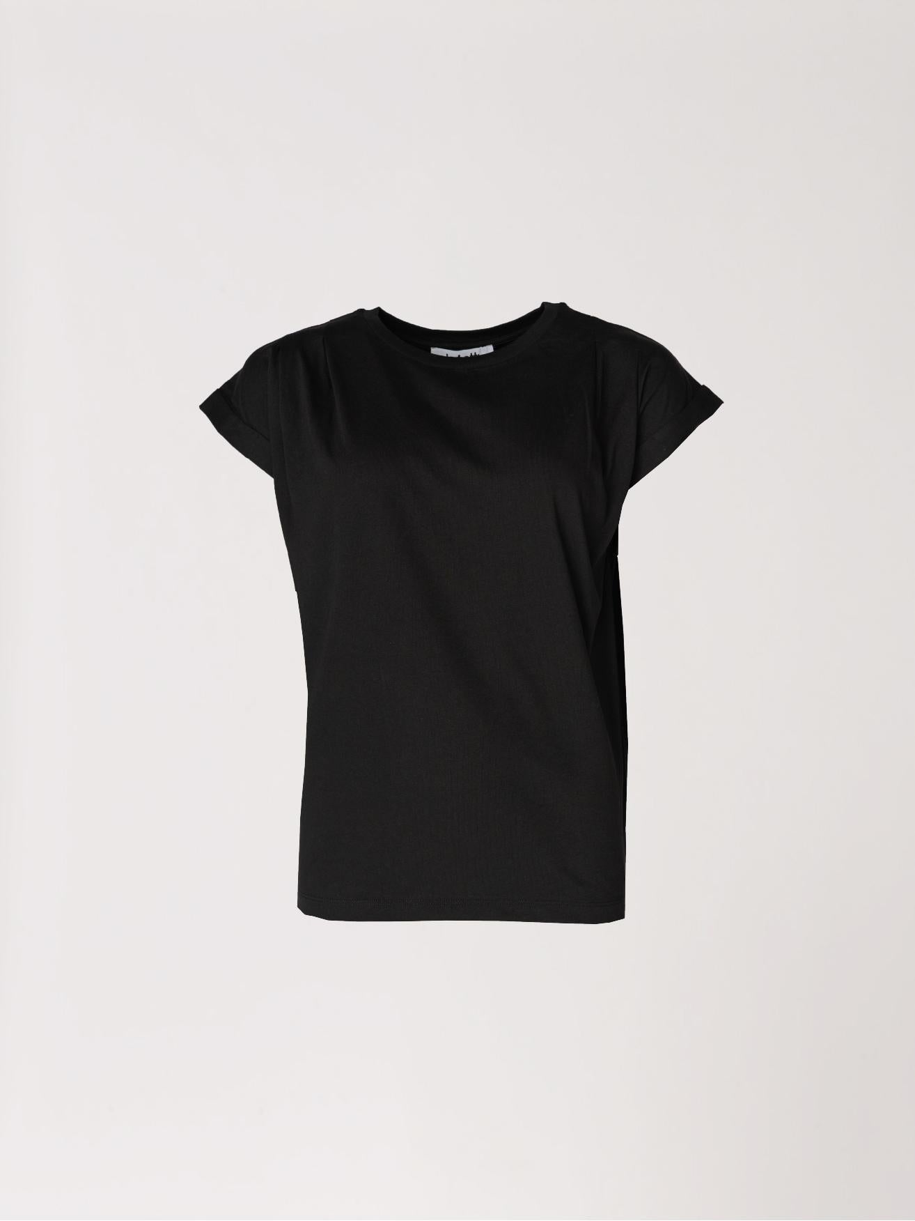 T-shirt met plooien op schouder - Zwart