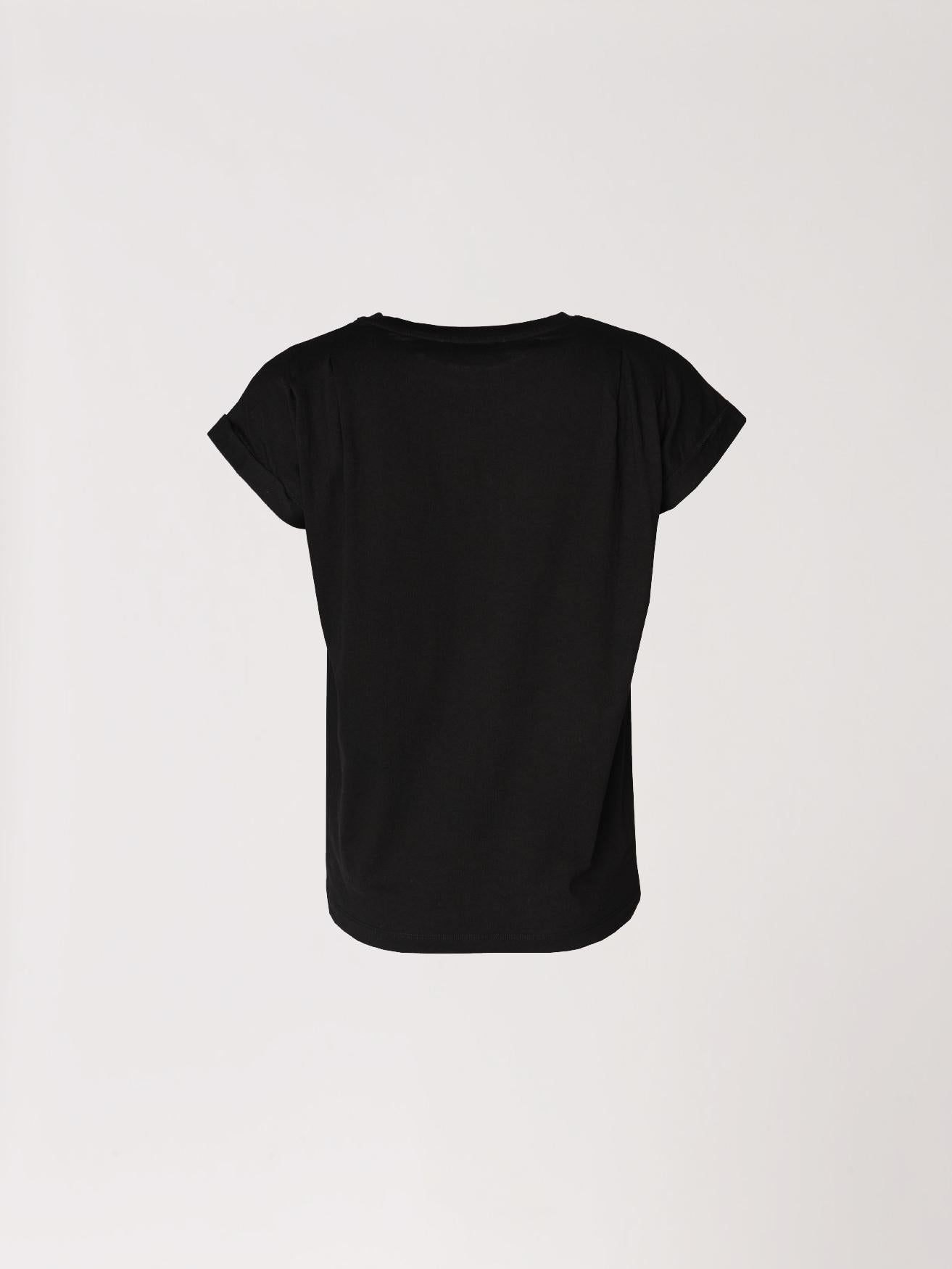 T-shirt met plooien op schouder - Zwart