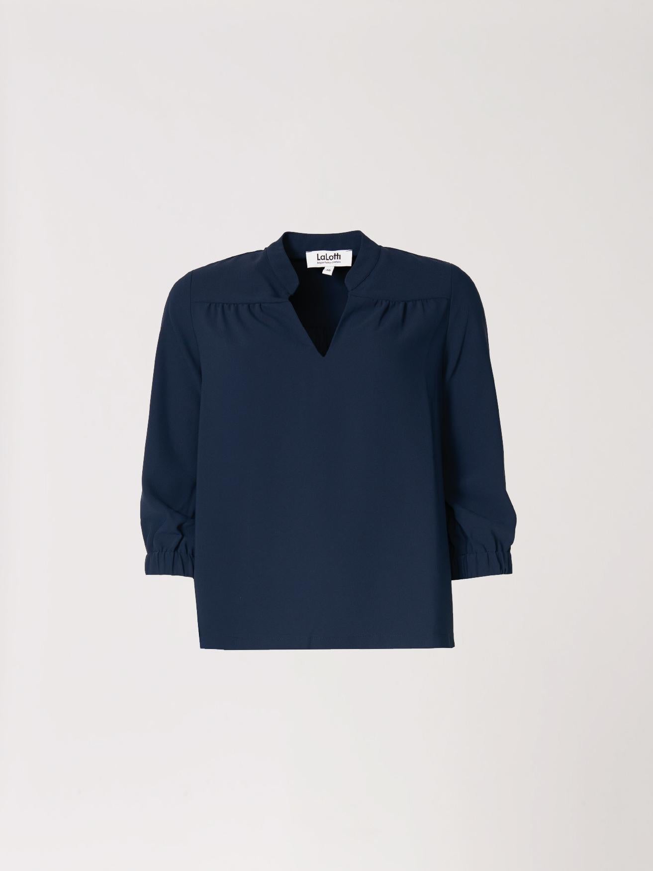 Klassieke bloes met subtiele fronsjes - Navy
