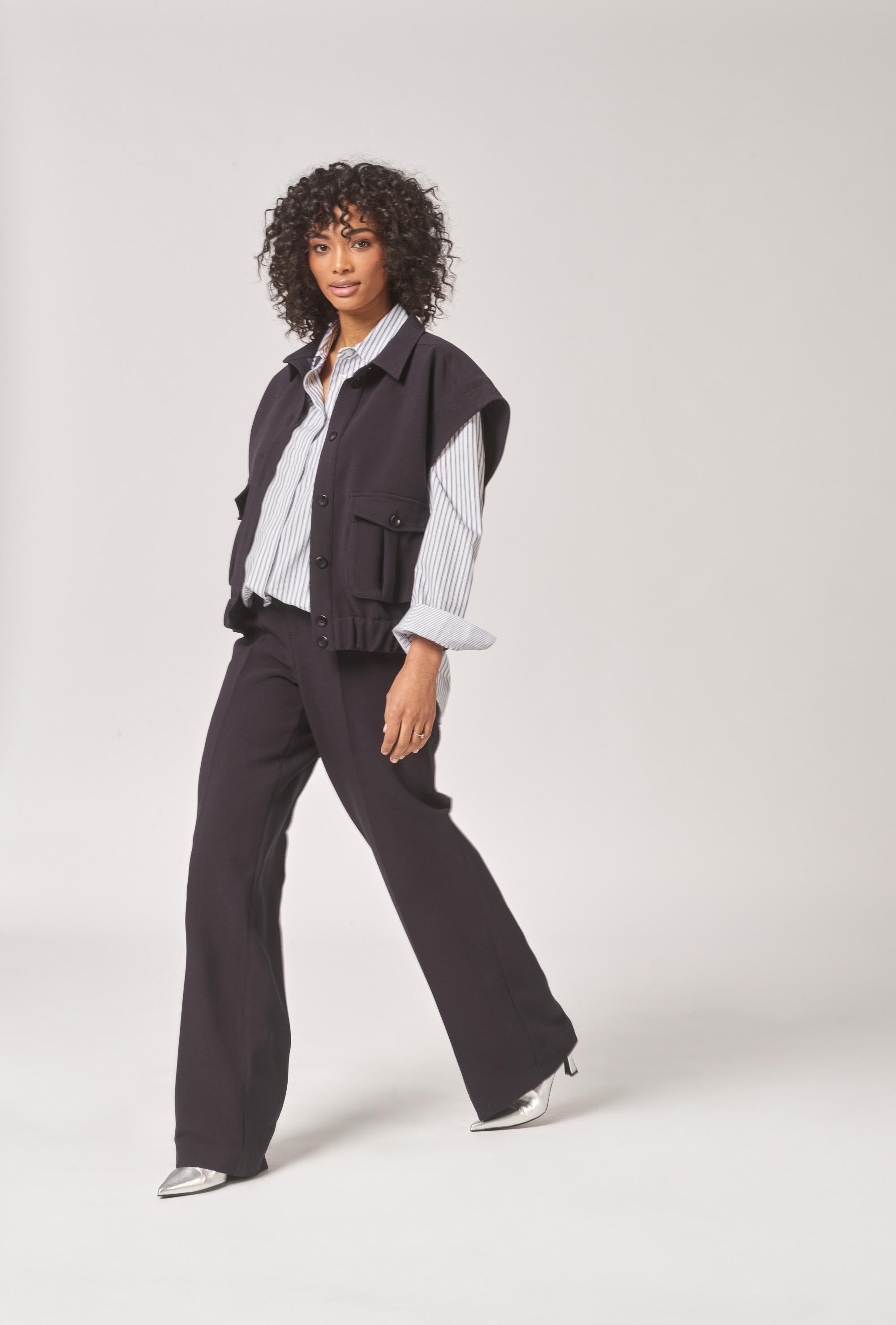 Wijde broek middelhoge taille - Navy