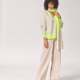 Stretch broek met wijde pijpen - Beige