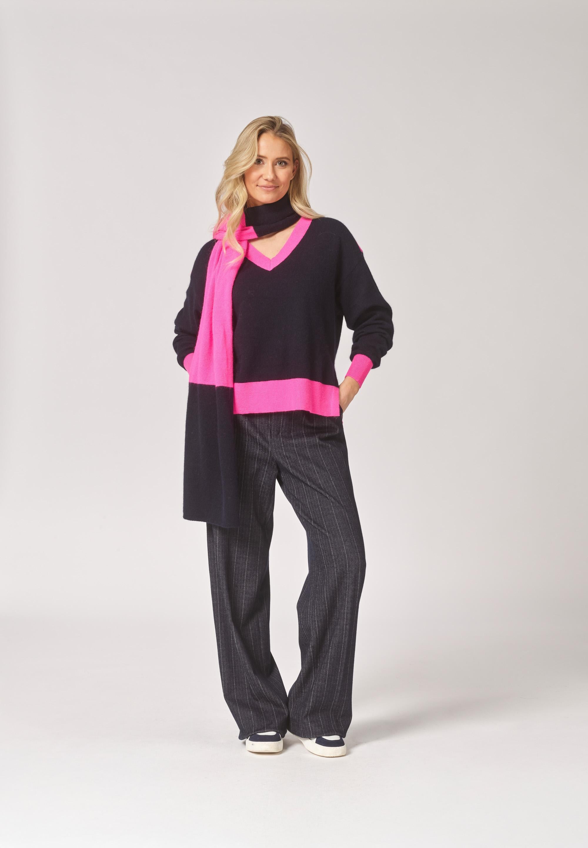 Stretch broek met wijde pijpen - Navy