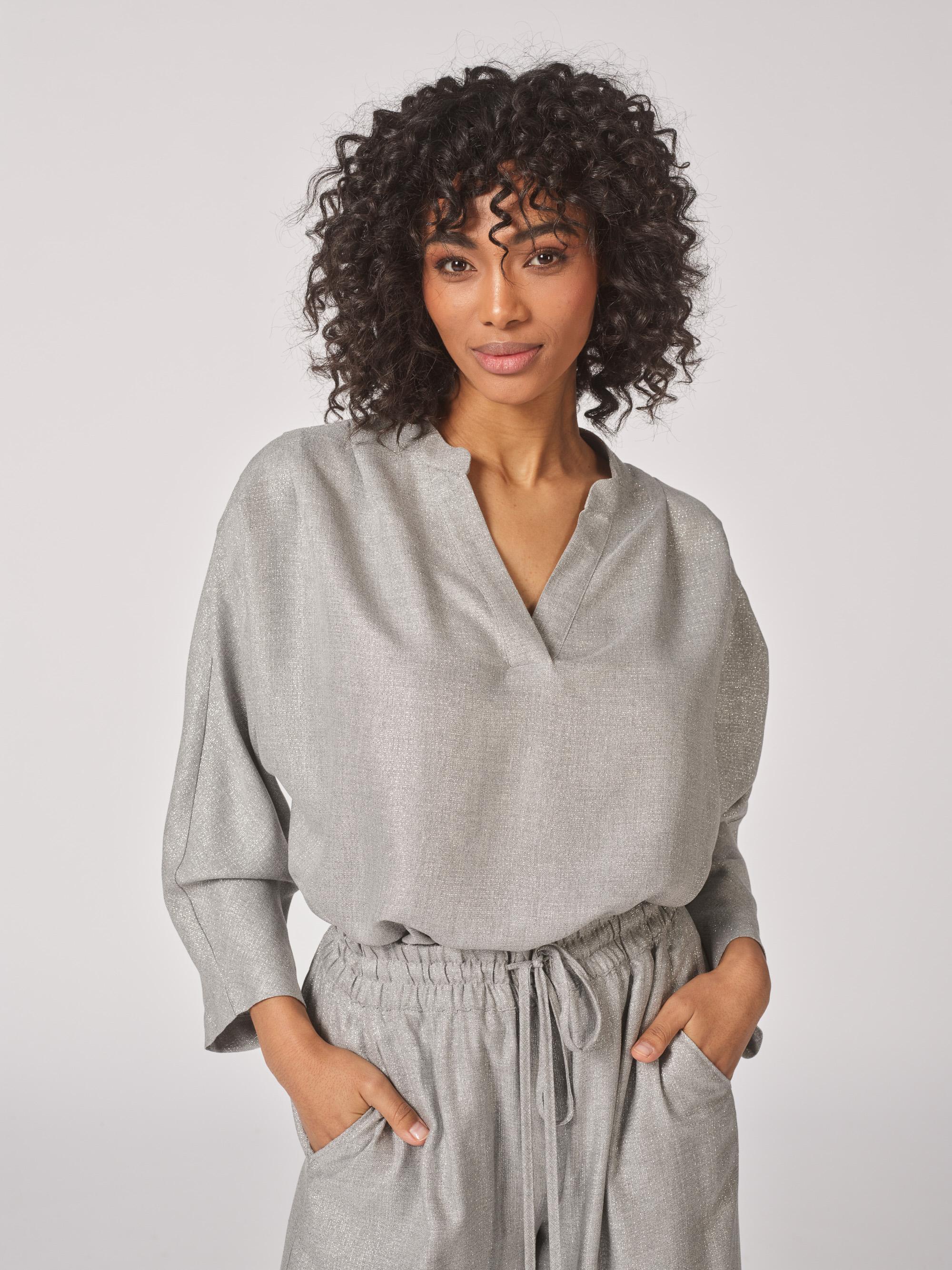 Glitter blouse met v-hals - Grey Sparkle