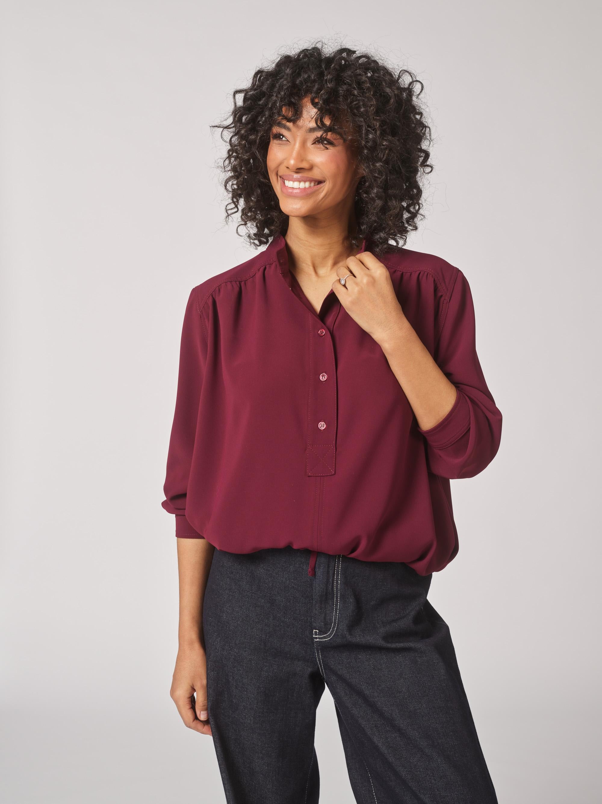 Soepelvallende blouse met rekker - Burgundy