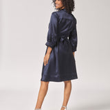 Satijnen jurk met taillelint - Navy