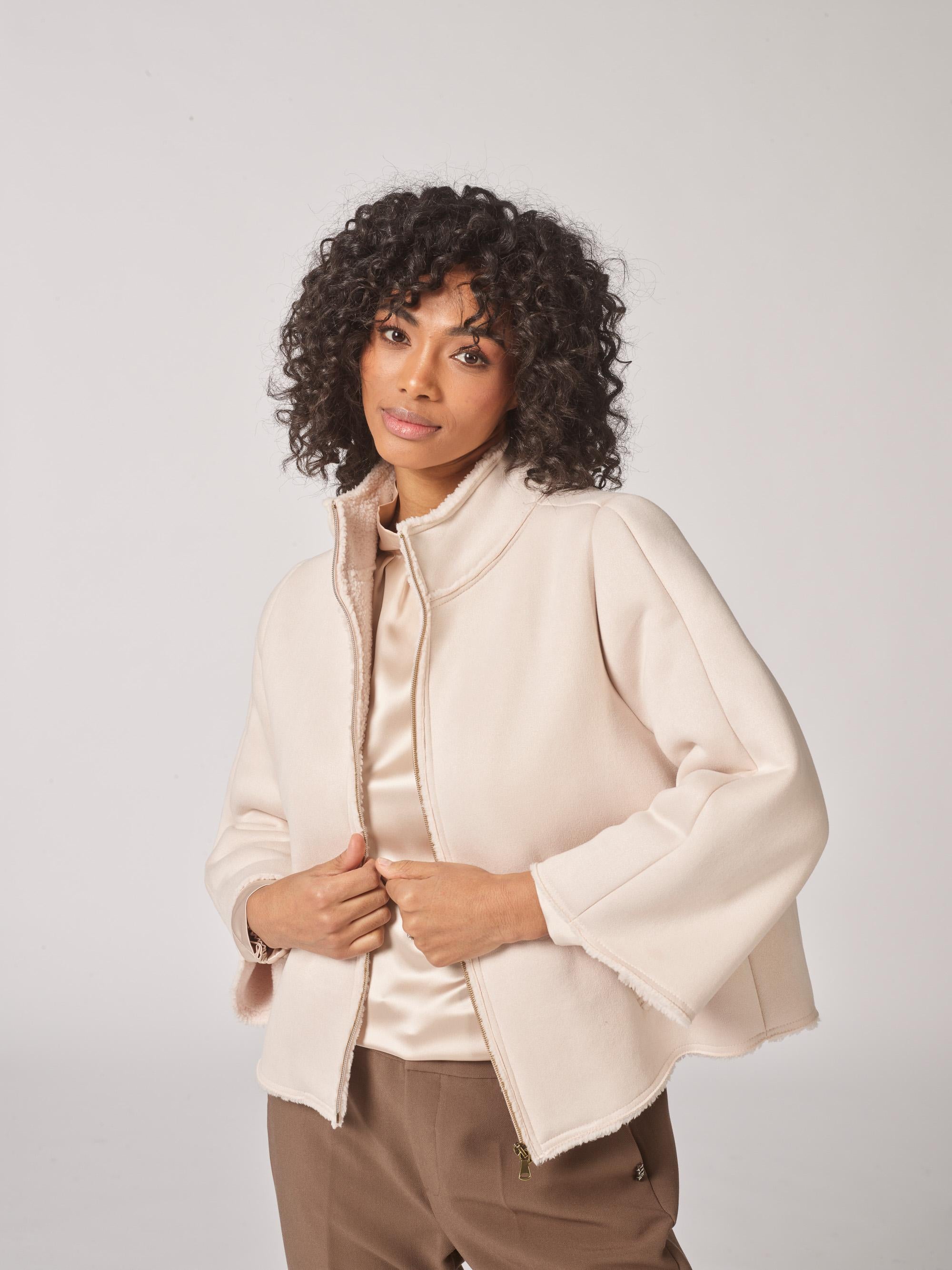 Teddy cape met driekwartsmouw - Ecru