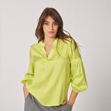 Blouse met fijne rekker aan mouw - Fluo yellow