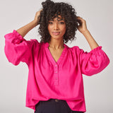 Blouse met frul aan mouw - Fuxia