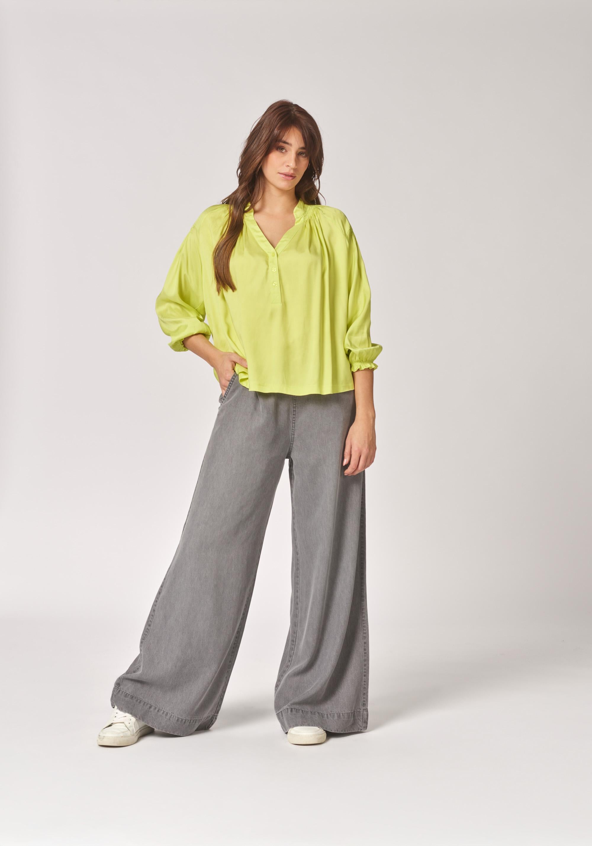 Blouse met frul aan mouw - Fluo Yellow