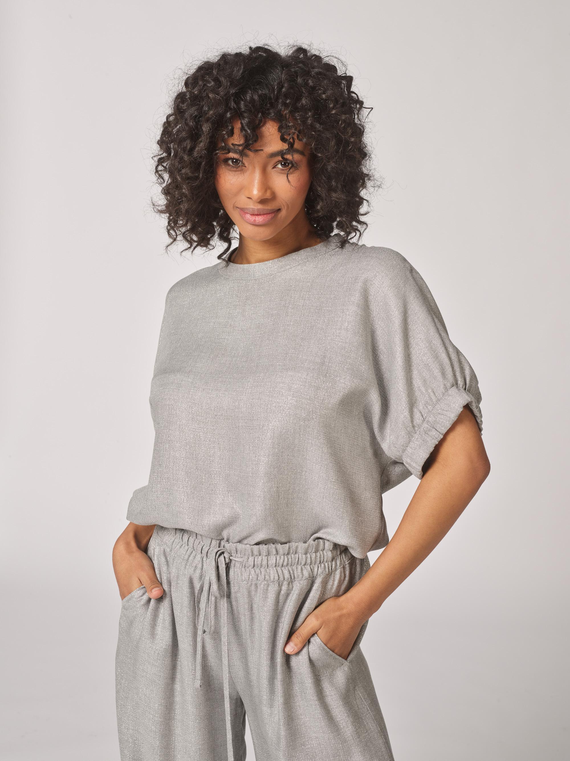 Blouse met elastische mouwdetail - Grey Sparkle