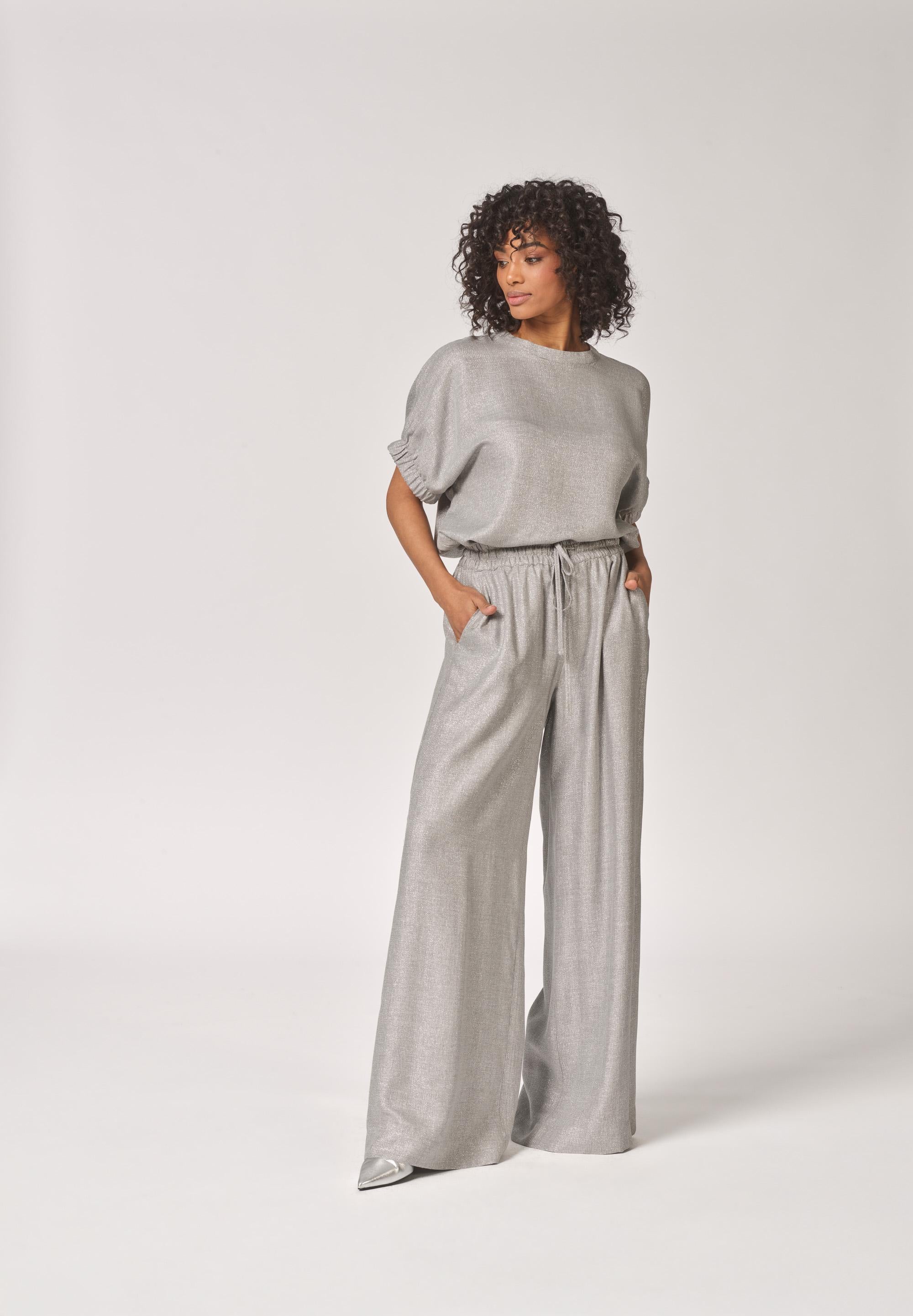 Blouse met elastische mouwdetail - Grey Sparkle