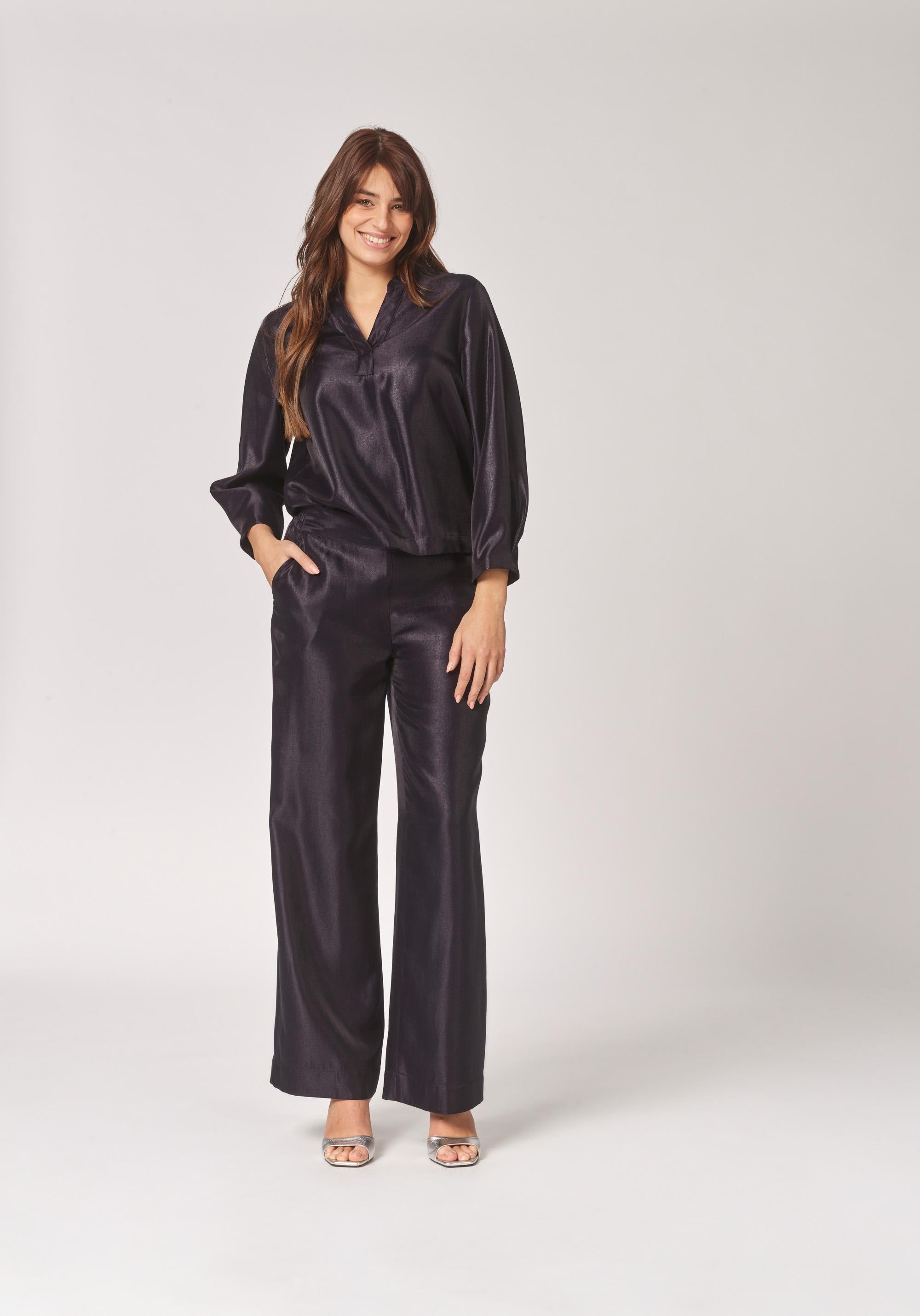 Satijnen blouse met mouwdetail - Navy