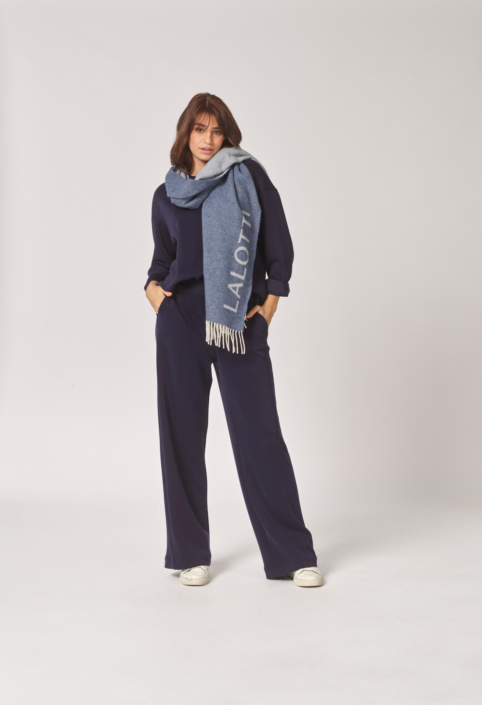 Sjaal met franjes - Mid blue