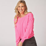 Fijne pull met ronde hals - Fuxia