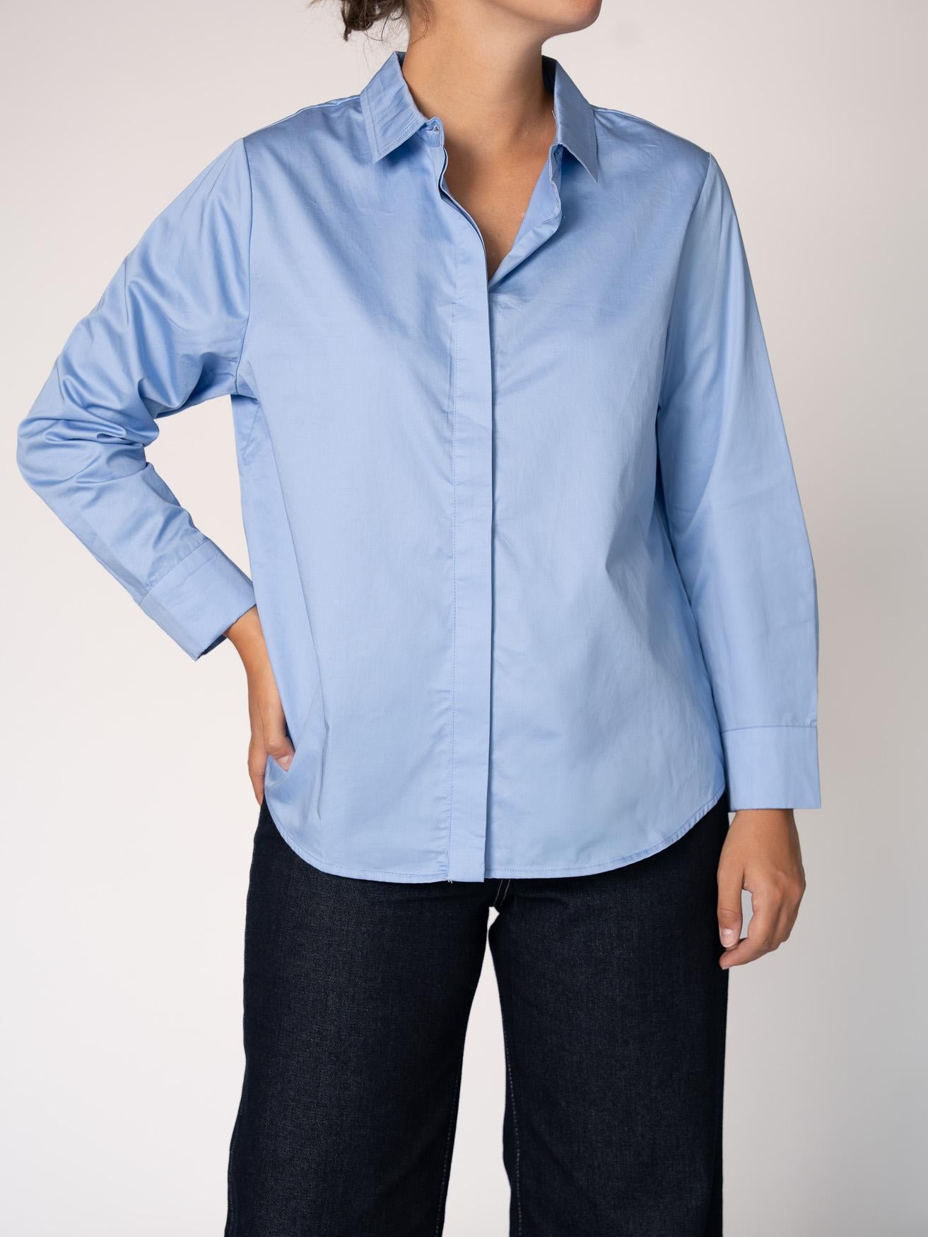 Katoenen blouse met knoopsluiting - Light Blue