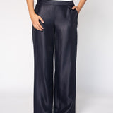 Wijde broek in satijn - Navy