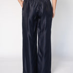 Wijde broek in satijn - Navy