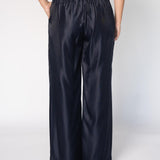 Wijde broek in satijn - Navy