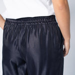 Wijde broek in satijn - Navy