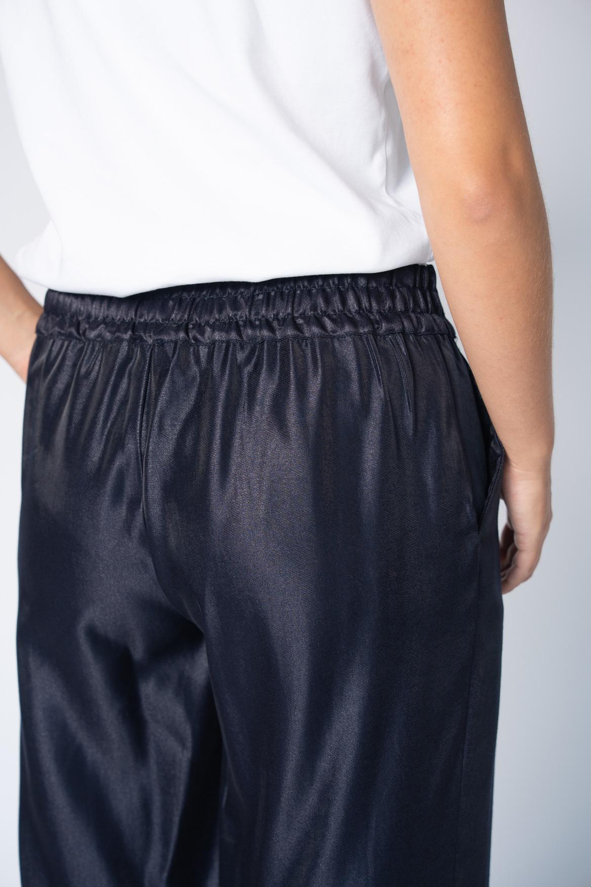 Wijde broek in satijn - Navy