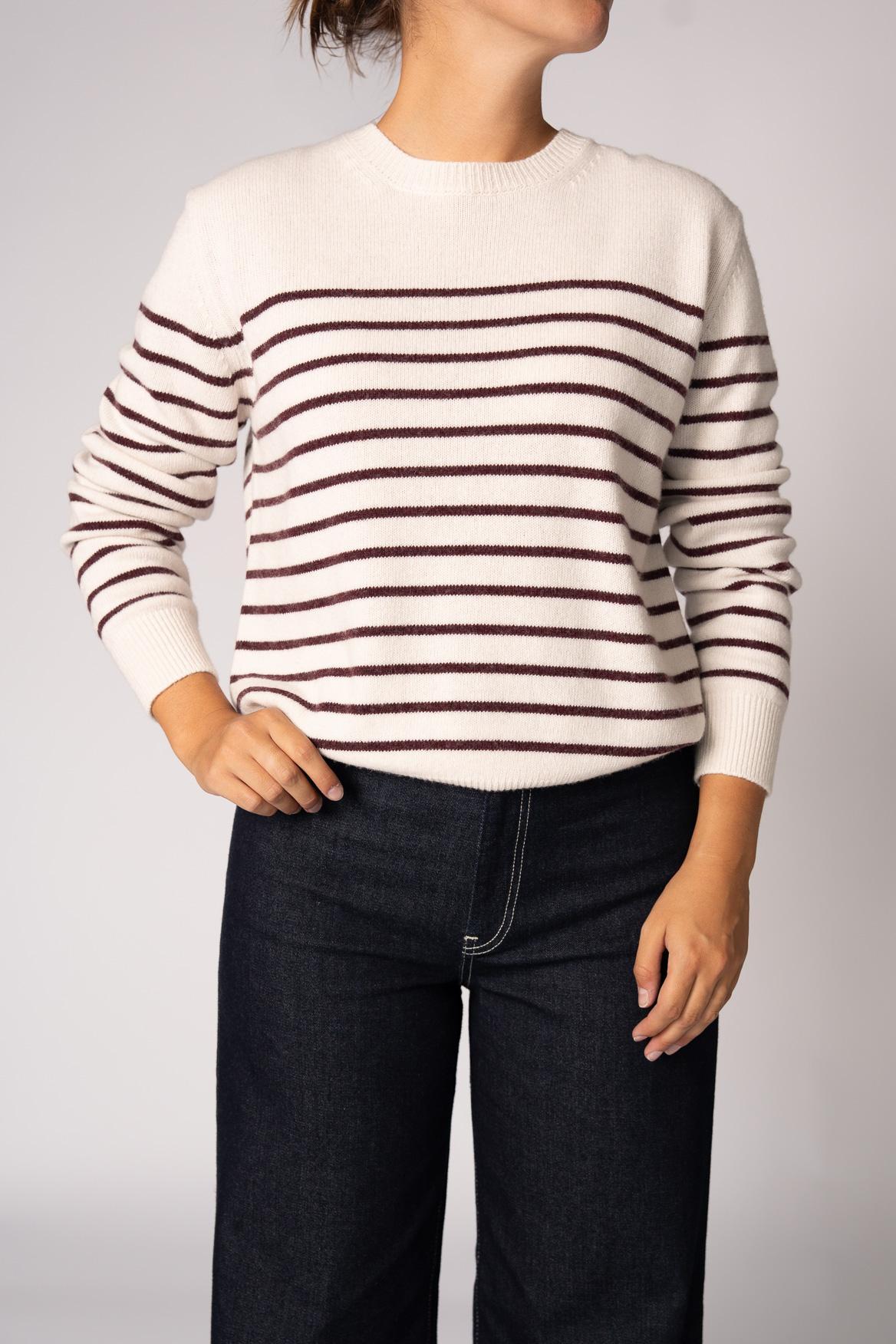 Pull met streepjesmotief - Ecru / Burgundy
