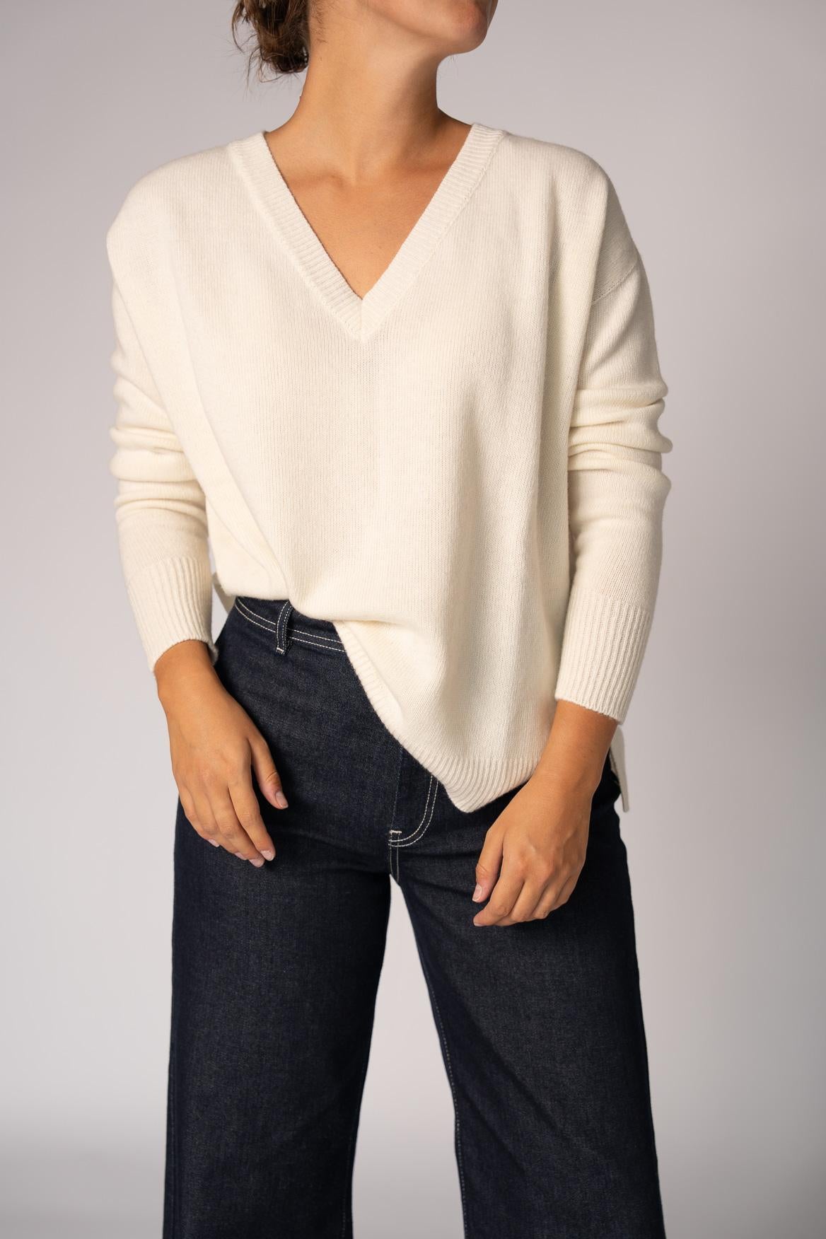 v-hals pull - Ecru
