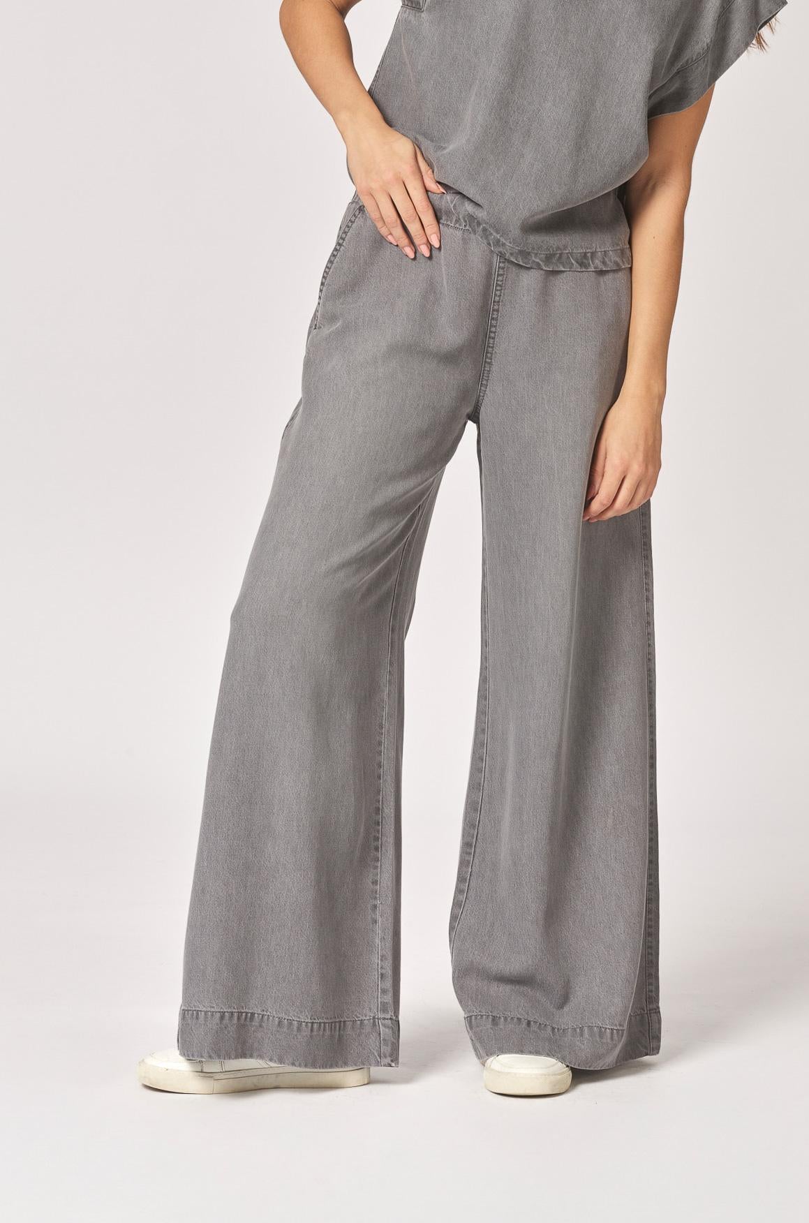 Wijde broek met rekker - Light Grey