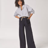 Wijde broek met bandplooi - Navy