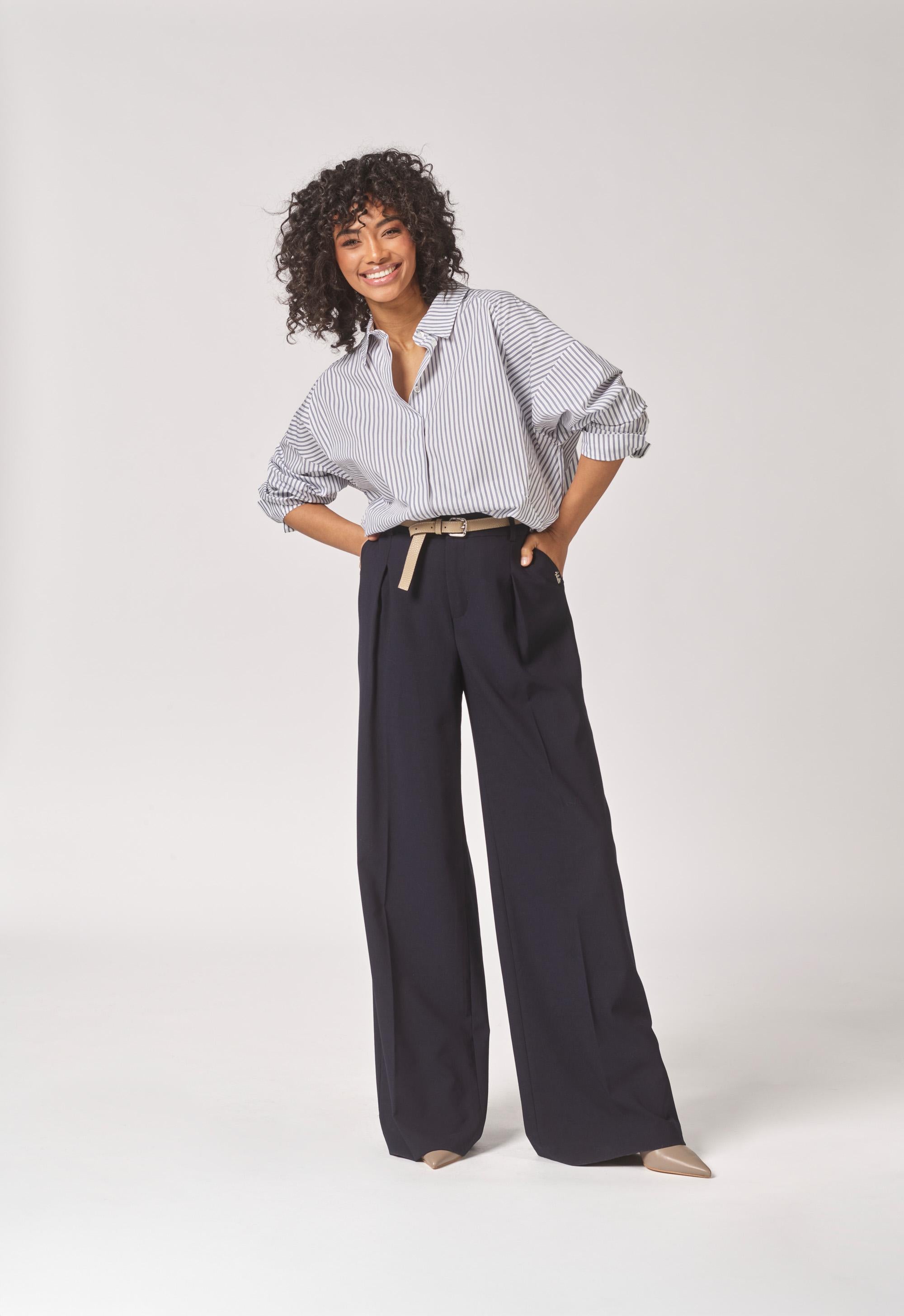 Wijde broek met bandplooi - Navy