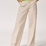 Stretch broek met wijde pijpen - Beige