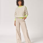 Stretch broek met wijde pijpen - Beige