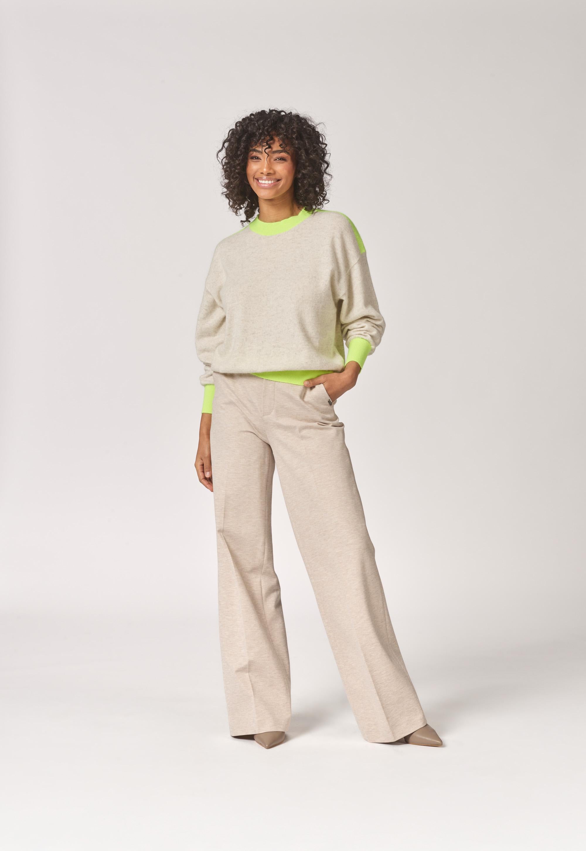 Stretch broek met wijde pijpen - Beige