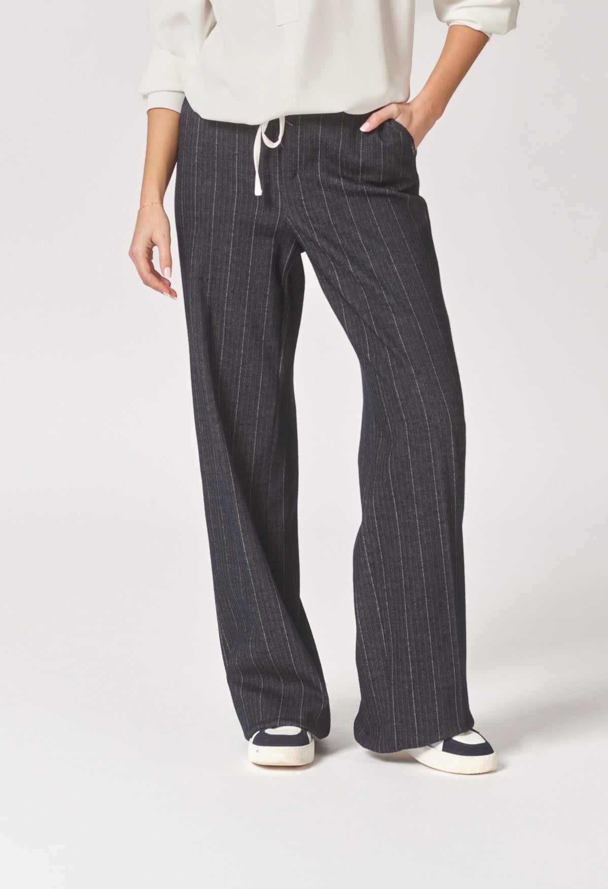 Stretch broek met wijde pijpen - Navy