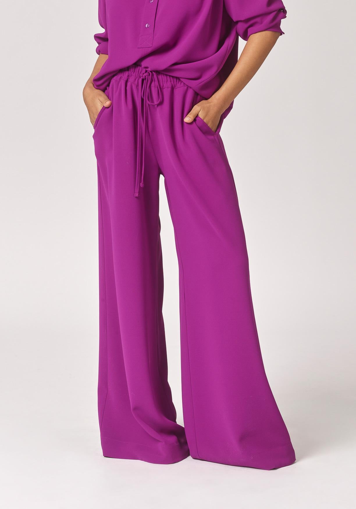 Wijde broek in crêpe - Violet