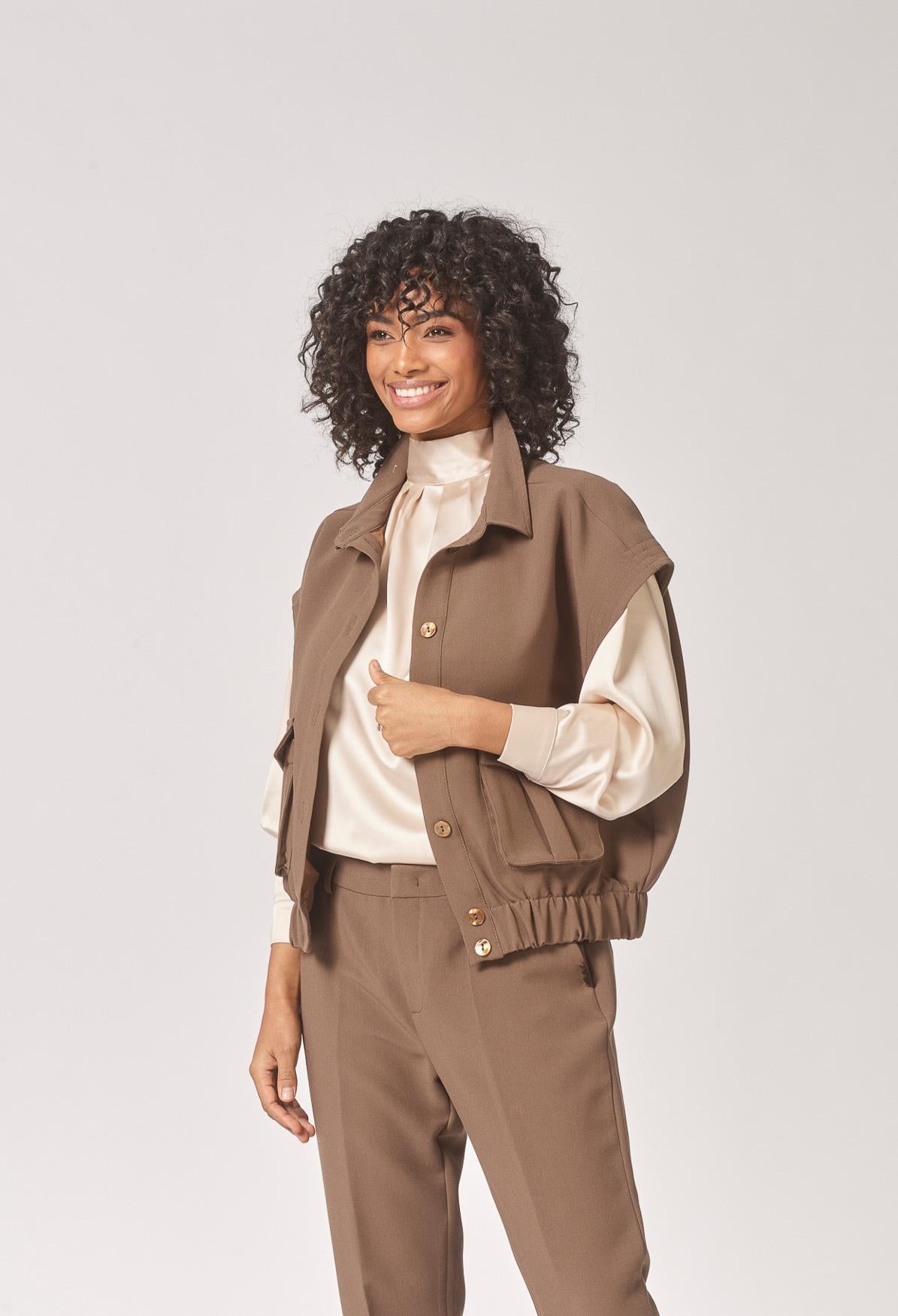 Mouwloze bomberjas met zakken - Dark Taupe