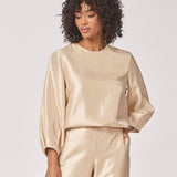 Blouse in satijn met mouw detail - Gold
