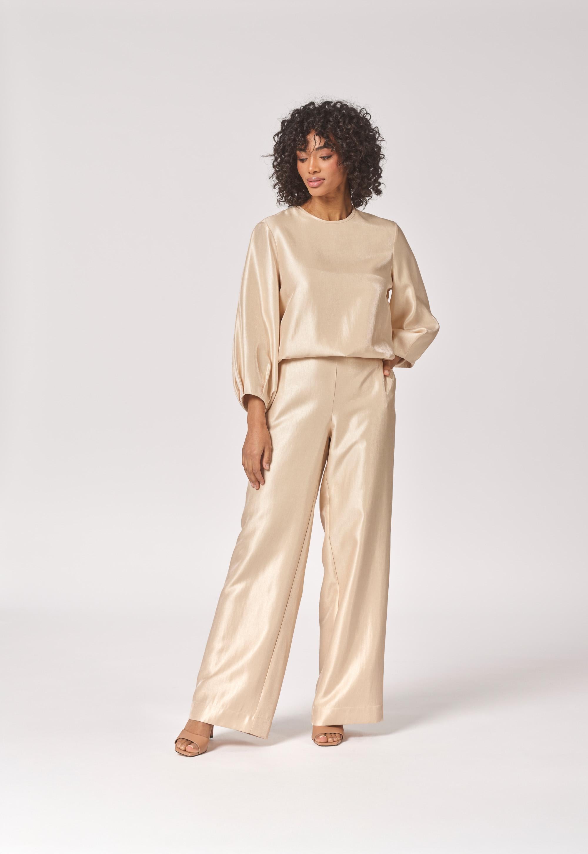 Blouse in satijn met mouw detail - Gold