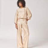 Blouse in satijn met mouw detail - Gold
