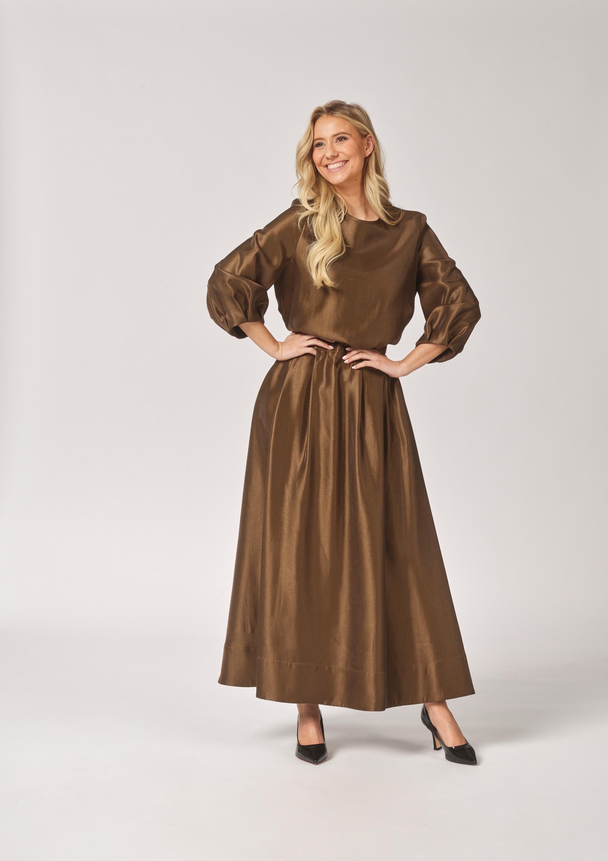Blouse in satijn met mouw detail - Olive