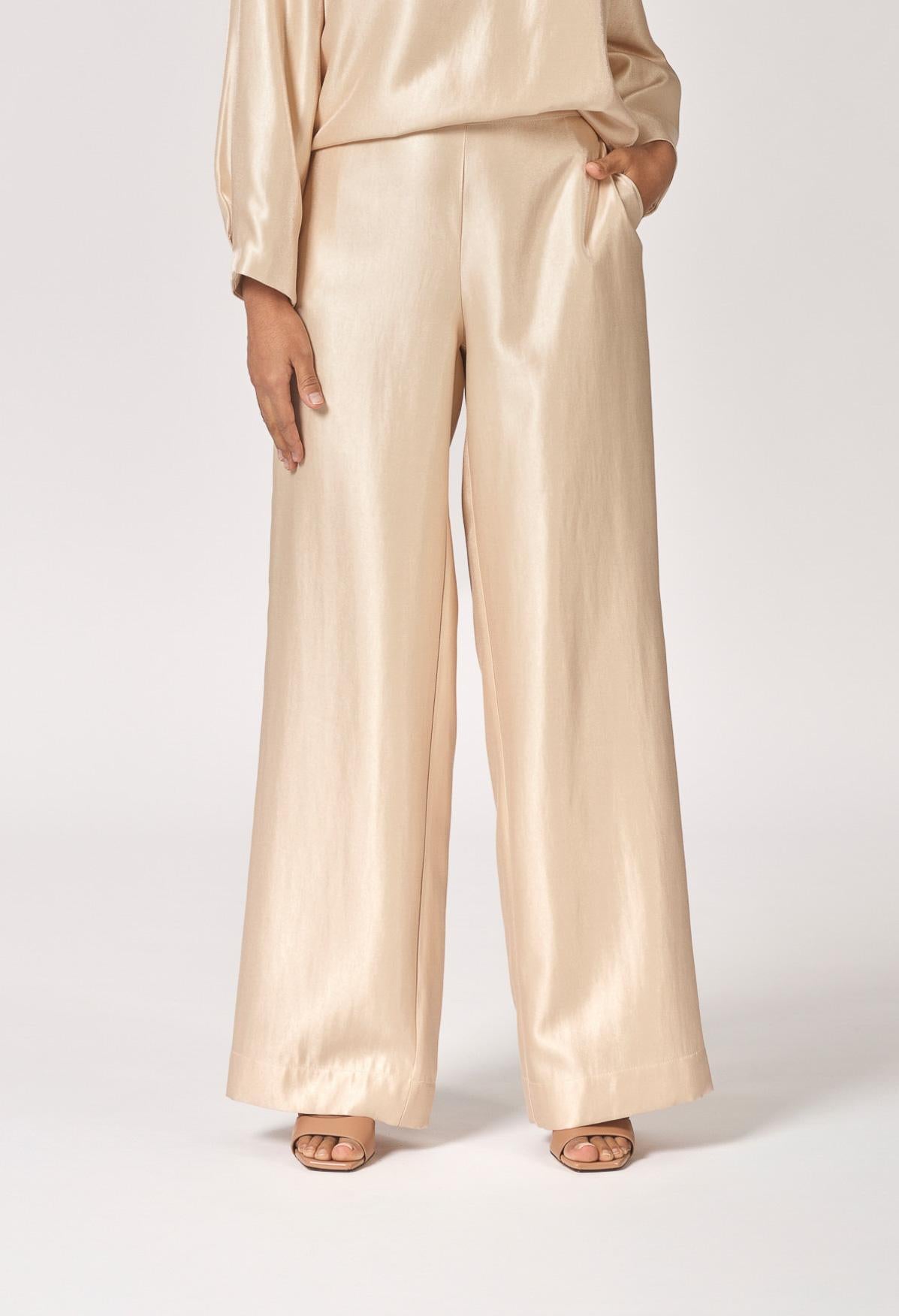 Wijde broek in satijn - Gold