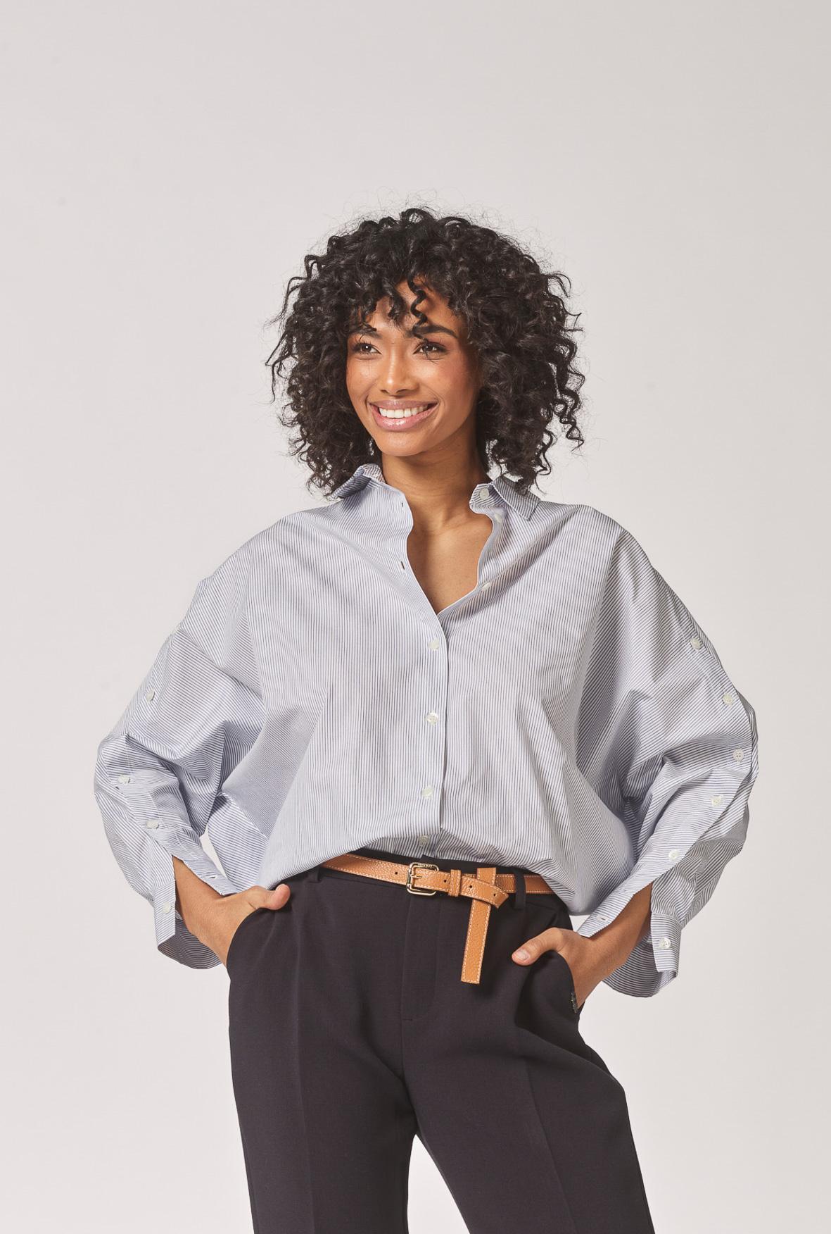 Oversized blouse met knoopdetail - Blue Stripe