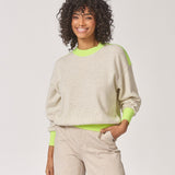 Pull met ronde hals en kleurdetail - Beige / Fluo Yellow