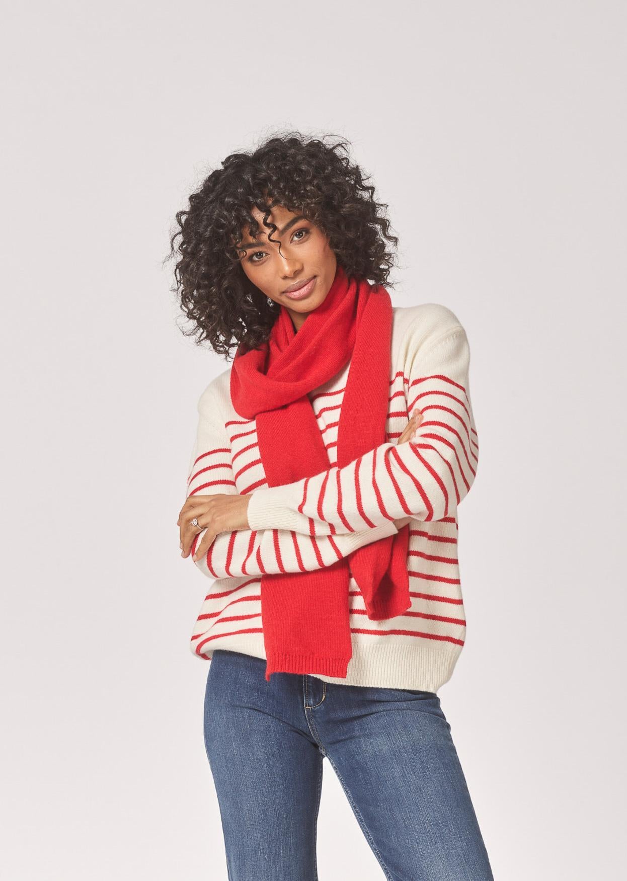 Pull met streepjesmotief - Ecru / Red