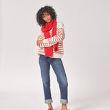 Pull met streepjesmotief - Ecru / Red